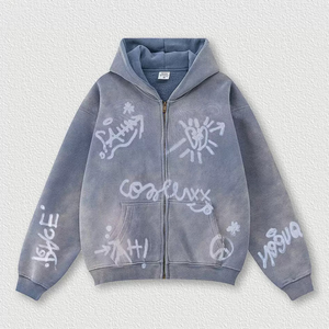 Sudadera con Capucha y Cremallera Extra Grande con Estampado DTG Personalizado para Hombre, Sudadera con Capucha de Alta Calidad, 100% Algodón, Lavado Ácido Vintage - Product Image 2