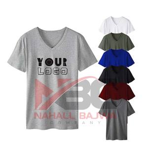 T-shirt en coton uni à col en V pour hommes Vêtements de gym ajustés unis sur mesure. - Product Image 1