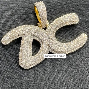 Pendentif en diamant Moissanite en argent sterling 925 beau pendentif lettre personnalisé bijoux Hip hop - Product Image 2