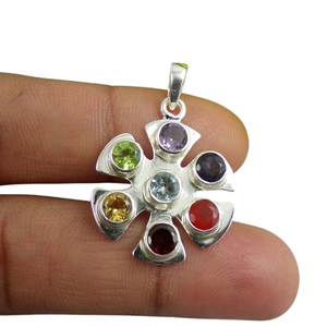 Plata de Ley 925 sólida, piedras preciosas naturales de varios colores, colgante hecho a mano al por mayor, joyería de plata, colgante de plata sólida - Product Image 1