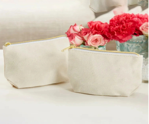 Bolsa de maquillaje con cremallera dorada en blanco ecológica pequeña personalizada lona de algodón liso reciclada - Product Image 1