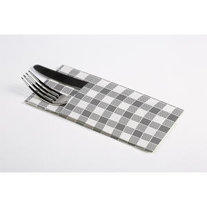 Serviettes de table Kanguro à découpe point-à-point, motif Vichy gris, blanches, 40x40cm, 960 pièces, B2B - Product Image 1