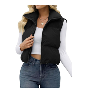 Gilet bouffant d'hiver pour femmes de haute qualité en gros solide sans manches avec col montant fermeture à glissière grande taille - Product Image 6