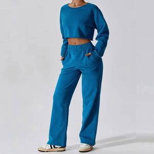 ชุดวอร์มขนแกะมีฮู้ดสำหรับผู้หญิงชุดครอปแขนยาวแบบลำลอง - Product Image 4