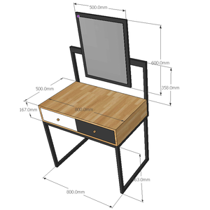 Modern Design SFBTD002 Wood and Rubber Wood Makeup <b>Table</b> with Iron Frame and Rectangular <b>Mirror</b> - Product Image 4