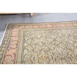 พรมขนสัตว์แบบดั้งเดิมวินเทจ4.8ft x 7.2ft พรมปูพื้นและชุดเย็บปะติดปะต่อกันสีเบจและสีชมพู - Product Image 2