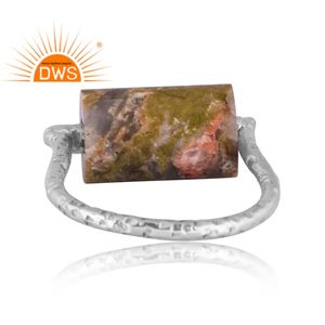 Anillo apilable de piedras preciosas de unakita natural de plata esterlina oxidada de la mejor calidad, fabricante de joyería personalizada - Product Image 4