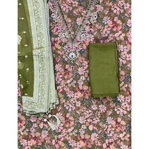 Traje de organza sin coser para mujer, estampado a mano, elegante y con estilo. - Product Image 1