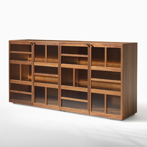 لوح جانبي من الخشب والزجاج مع إضاءة متكاملة من خشب الماهوجني أثاث بسيط بسيط لغرفة المعيشة من خشب الماهوجني - Product Image 2