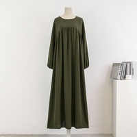 Abaya Modeste à Manches Longues pour Femme, Col Rond, Longueur au Sol, Couleur Unie, Respirante, Silhouette Droite, Manches Trois-Quarts