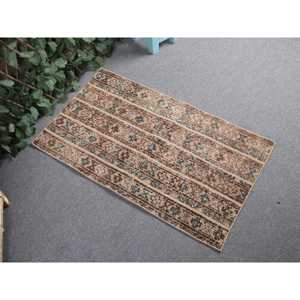 Vintage Turkish Small Rug 1.8x3.2 ft, <b>Brown</b> <b>Wool</b> Rug - Product Image 1