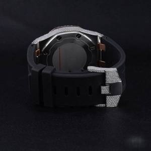 Montre Hip Hop entièrement sertie de diamants, fabriquée à la main, mouvement mécanique, verre analogique, bracelet noir argent, argent sterling 925 - Product Image 4