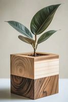 Pot de fleurs en bois massif pour plantes succulentes et légumes, écologique, hydroponique, carbonisé, vintage, sculpté à la main, pour la maison et la cuisine
