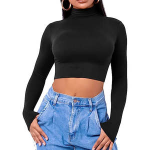 <b>Turtleneck</b> Women's Basic Mock Neck Crop <b>Tops</b> <b>Top</b> Quality Custom Slim Fit <b>Long</b> <b>Sleeve</b> Fitted Lightweight OEM Workout Crop <b>Tops</b> - Product Image 5