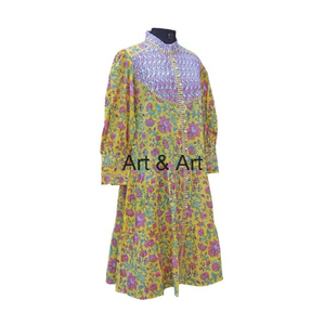 Robe en coton naturel vintage indienne faite à la main, style A, motif floral magnifique, décontractée, pour les fêtes d'été, à porter au quotidien, formelle - Product Image 5