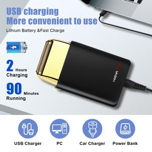 Afeitadora Eléctrica Inalámbrica para Hombre, Recargable, de Viaje, en Negro, con Doble Cuchilla para Afeitar la Cara, Repuesto Rotatorio - Product Image 5