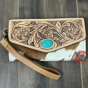 New High Quality Wristlet Wallet New Style Fashion <b>Large</b> Capacity Designer Hand Tooled Cowhide <b>Leather</b> Clutch <b>Purse</b> for Women's - Product Image 1