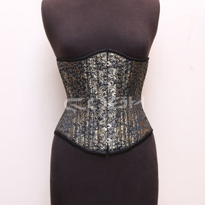 Corset amincissant sous-poitrine en acier, noir et brocart floral doré, pour une silhouette sablée - Product Image 4