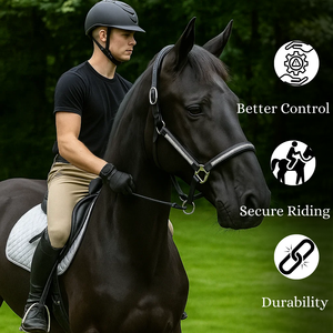 Cabestro de caballo de cuero genuino con hebillas de latón Accesorios de sillín anatómico occidental e inglés Estilo de equitación inglés - Product Image 3