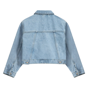 Veste en jean courte bleu clair pour filles, 100% coton, réversible et respirante, coupe ajustée, boutons sur le devant, poches - Product Image 2
