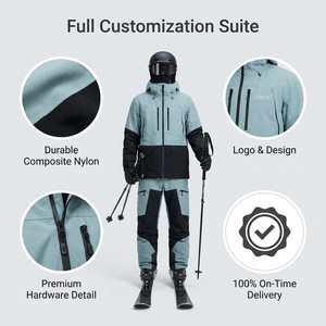 Ensemble veste et pantalon de ski unisexe, nylon, isolation synthétique, capuche, fermeture éclair, extensible, vêtements d'aventure en plein air pour adultes - Product Image 1