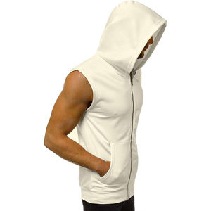 Men's 100% Cotton Sleeveless Summer Workout <b>Hoodie</b> Gym Fitness Bodybuilding Zip-Up with Muscle Print Hooded Collar Size 6XL - Product Image 3