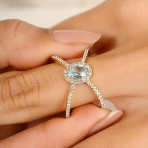 Joyería fina al por mayor para mujer, Topacio Azul y Diamante, anillo entrecruzado de oro amarillo auténtico de 14 quilates, joyería única para bodas en forma de X - Product Image 2