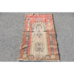 พรมขนแกะสีเบจสีแดงสไตล์วินเทจขนาด2.6 x 4.3ft ตุรกีทรงสี่เหลี่ยมผืนผ้าลายแนวแอบสแตรกต์ขนาด10มม. สำหรับห้อง - Product Image 1