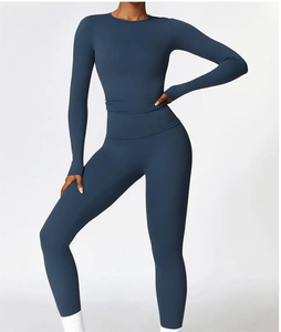 Fall 2024 Women's Two-Piece Yoga <b>Leggings</b> Set Mid Waist Slim <b>Flare</b> 100% Cotton Anti-Bacterial Breathable Activewear - Product Image 6