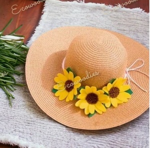 หมวกฟางปีกกว้างแฟชั่นใหม่สำหรับผู้หญิงหมวกประดับดอกทานตะวันหมวกกันแดดชายหาดหรูหราหมวกรูปดอกทานตะวันเทียมสำหรับฤดูร้อน - Product Image 3