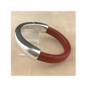 Unisex Distressed Red Leather Arena Bracelet With Single Antique Silver Magnetic Clasp At Best Price