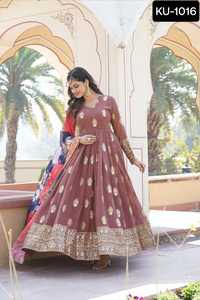 Diseñador Premium indio estilo Anarkali Faux Georgette vestido colecciones readymade Tabby seda bordado Cutwork Dupatta - Product Image 3