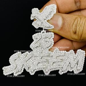 Pendentif en argent sterling 925 serti de moissanite VVS glacée, style hip-hop unisexe, plaqué rhodium, lettre personnalisée - Product Image 2