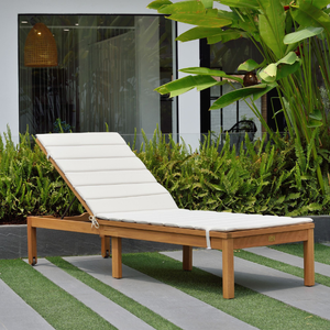 Modern Reclining Teak Sun Lounger <b>Chair</b> with Full Pad <b>Cushion</b> for <b>Garden</b> Courtyard & Villa Relaxation - Product Image 1