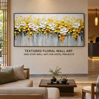 Peinture murale peinte à la main, toile florale texturée 3D, peinture à l'huile, fleurs jaunes et blanches, décoration horizontale moderne pour salon