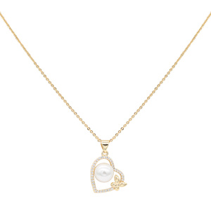 Placcato oro perla CZ ciondolo collana con 16 "+ 2" estensione elegante CZ accento su una catena di lusso - Product Image 2