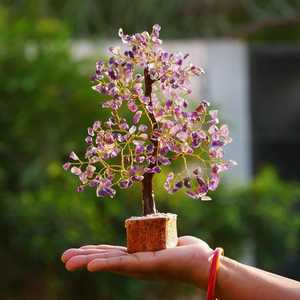 Venta al por mayor hecho a mano amatista piedra preciosa Feng Shui árbol estatuilla cristal elegancia India árbol para positividad amatista genuina amor - Product Image 5