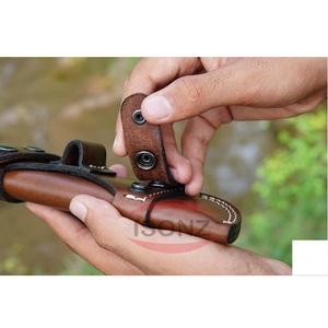 Vente en gros de fourreau de couteau en cuir véritable ISONZ, étui de ceinture tactique avec bouton de poche, accessoires de couteau de survie - Product Image 1