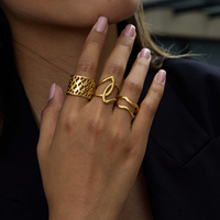 J&D Schmuck Damen Moderner Minimalistischer 18K Gold Edelstahl Netz Ausgehöhlter Breiter Offener Ring