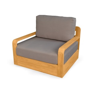 Canapé une place en bois massif de teck avec finition en bois naturel et coussin de siège imperméable de qualité supérieure - Product Image 1