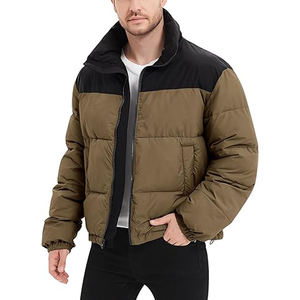 <b>Men's</b> Lightweight Packable Puffer Jacket Water-Resistant High Street Casual Winter Coat with <b>Hooded</b> Collar and Front Logo - Product Image 1