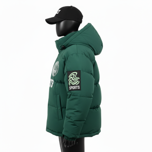 Veste matelassée pour femme, tissu en polyester, design à panneaux matelassés verts, logo brodé personnalisé, veste matelassée pour femme - Product Image 3