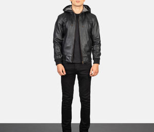 Blouson aviateur en cuir coupe-vent à capuche pour homme, hiver 2024, fermeture éclair, style streetwear écologique, emballage personnalisable - Product Image 5