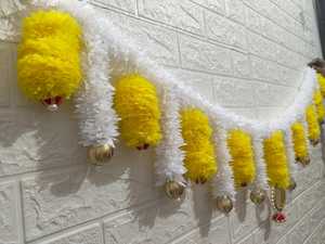 3 pieds 5 pieds Marigold Genda Toran avec pompons Idéal pour la porte du Diwali Festival Mariage Baby Shower Pendaison de crémaillère Décor - Product Image 6