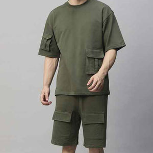 ชุดเสื้อยืดผ้าฝ้ายเข้ารูปสำหรับผู้ชายฤดูร้อนชุดออกกำลังกายแขนสั้นลำลองเนื้อผ้ายืดระบายอากาศได้ดี - Product Image 6