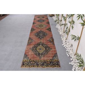 พรมขนสัตว์แนววินเทจแบบดั้งเดิมดีไซน์ปะต่อสีแดงเหลืองยาว2.6x12.6ฟุตสี่เหลี่ยมหนา10มม. สำหรับติดข้างเตียง - Product Image 1