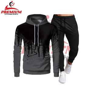 Hauts survêtements hommes sweats à capuche unisexe survêtements 2 pièces ensemble 100% coton uni hommes survêtement recadrée à capuche survêtement - Product Image 1
