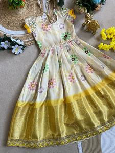 Vestido Infantil de Seda Pura con Bordado Maggam para Ocasiones Especiales, Fabricante y Proveedor de Surat, Precio al por Mayor - Product Image 6