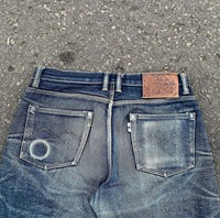 Jeans pour hommes en coton 100% uni, coupe ample, taille mi-haute, avec logo personnalisé brodé par le fabricant, pour l'hiver