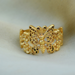 New Wholesale Fashion Charm 14k Gold Plated Butterfly Big Beautiful Band Ring for Women Girl Brass Jewelry Insect Accessories - Product Image 2